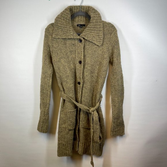 BCBGMaxAzria Women's Tan Mohair-Acrylic Pocket Front Belted Cardigan Size M - Picture 1 of 4